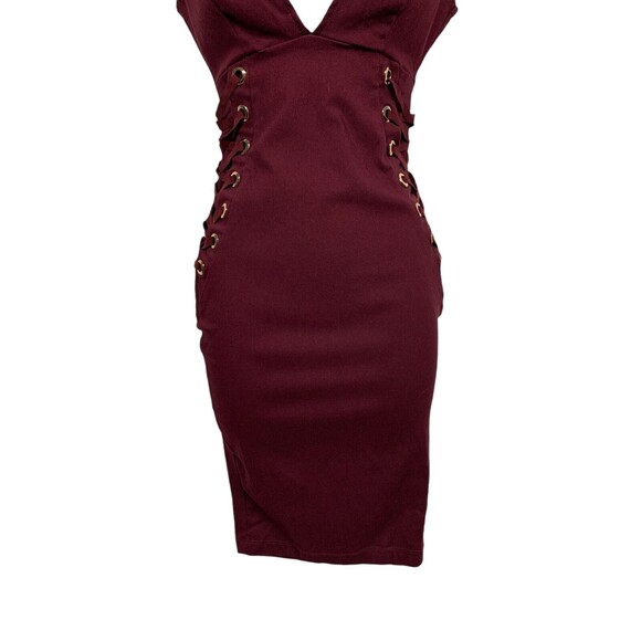 Iris Women's size S Maroon Bodycon Lace It Sideways Dress Stretch Nightclub Sexy - Picture 7 of 12
